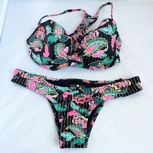 Shade & Shore bikini bottoms black floral size large